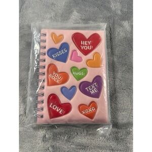 Pink Puff Hearts Spiral Notebook Conversation Hearts Journal KQ-488056A New
